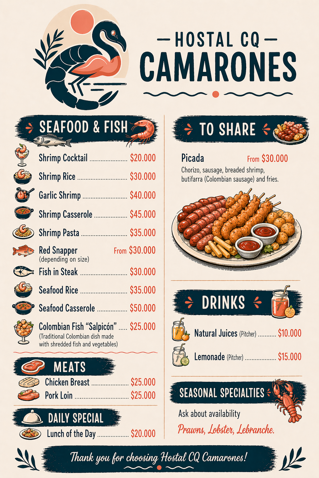 Menu hostal cq english